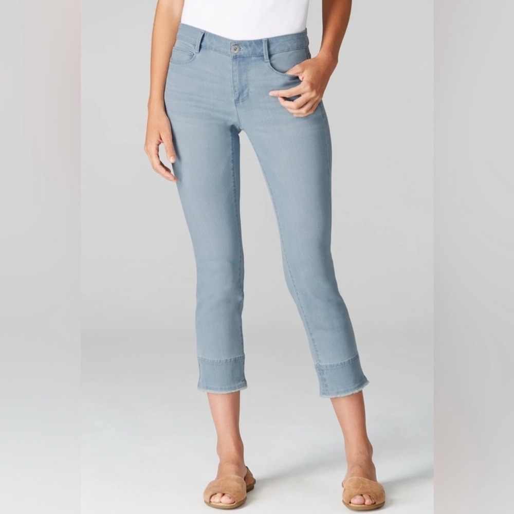 J JILL Authentic Fit Cropped Jeans Oxford Wash Blue Fringe Hem Stretch Denim 10 - Picture 10 of 11
